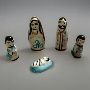 VTG Miniature Hand-Painted Nativity Set Ceramic Tonala Made In Mexico 5 Pieces - Picture 1 of 12