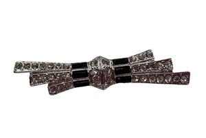 Broche estilo Art Deco vintage KJL (sin marca), prendedor negro, transparente y plateado - Imagen 1 de 4