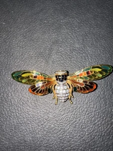 Joan Rivers Plique-a-Jour Stain Glass Cicada Bug Crystal Signed Pin Brooch - Picture 1 of 8
