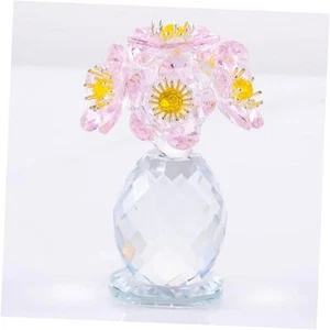 Flowers Crystal Figurines with Vase - Glass Flower Bouquet Ornament Pink - Picture 1 of 7