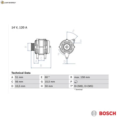 GENERATOR 0 986 044 030 FÜR VAUXHALL ZAFIRA/Mk VECTRA/II ASTRAVAN/IV OMEGA 2.2L - Image 1 of 4