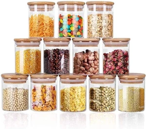 12 Pcs Set Glass Jars with Bamboo Lids, 250Ml Clear Glass Food Storage Contai... - Picture 1 of 12