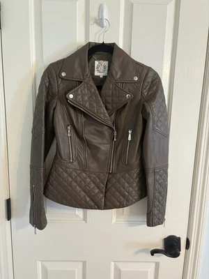 EUC Dawn Levy DL2 Bronze Quilted Leather Dakota Moto Jacket Size XS MSRP $825 - Image 1 of 4