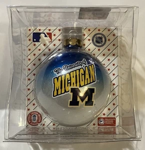 1990s University of Michigan Glass Christmas Ornament New In Box - Picture 1 of 5