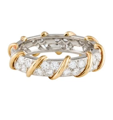 РЕДКОЕ обручальное кольцо Tiffany & Co с 40 бриллиантами 1,1 карата 2 тона платина и золото 18 карат - Изображение 1 из 4