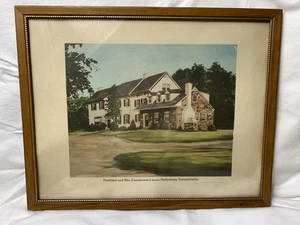 Vintage 12 "x15" gerahmter Druck "President And Mrs Eisenhower's Home Gettysburg, Pennsy - Bild 1 von 7