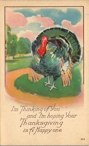 Vintage Erntedank Postkarte Künstler Rendering der Türkei Aquarell Farbe  - Bild 1 von 3