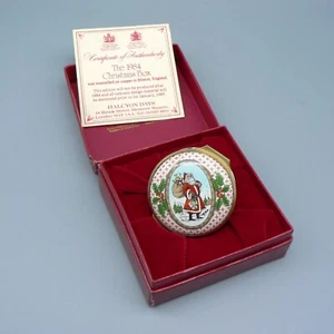 HALCYON DAYS ENAMELS BOX CHRISTMAS 1984 BOXED CARD INSERT PILL HINGED TOP 4CM 84 - Picture 1 of 20
