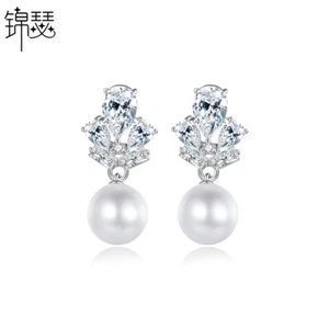 Ohrringe Perlenimitat hochwertig weiß Zirkon vergoldet für Damen - Bild 1 von 7