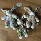 3  Cute Stuffed Plush Easter Bunnies In Pajamas Great Shape Never Used W/ Tags