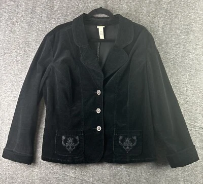 Jaqueta feminina de veludo Venezia tamanho. 14/16 preto 3 botões bordado ajuste relaxado - Imagem 1 de 2
