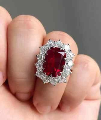 5.Ct Natural Ruby Diamond Engagement Bridal Ring 14K Solid White Gold Size All - Image 1 of 4