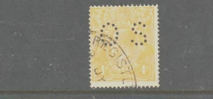 STAMPS AUST  KGV 4d   LEMON  YELLOW  PERF  O S SINGLE WMK   FINE USED - Picture 1 of 1