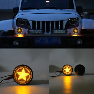 2x Luces de señal de giro LED delanteras de cinco estrellas con lente ahumada para Jeep Wrangler JK 07-18 Foto 1 de 4