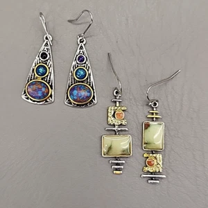 Ohrringe 2er Set Hänger Himmlisch Retro Silberfarben Draht Grün Blau - Bild 1 von 16