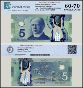 Canada 5 Dollars, 2013, P-106c, Unc, Polymer, Authenticated Banknote