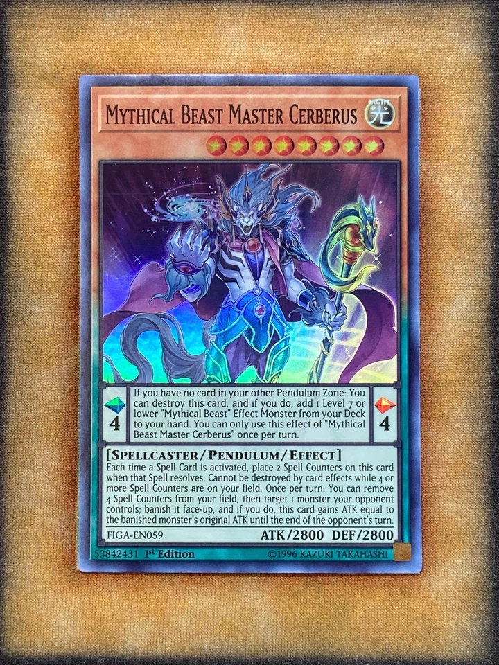 Yugioh Mythical Beast Master Cerberus FIGA-EN059 Super Rare 1st Ed NM - Image 1 of 1