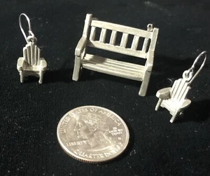 Jim Clift Zinn Bank Brosche Anstecknadel & Adirondack Rasenstuhl Ohrringe, so bezaubernd - Bild 1 von 3