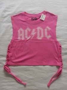 NEW - AC/DC High Voltage - GIRLS SLEEVELESS BAND SHIRT PINK SIZE XS - NWT - Picture 1 of 6