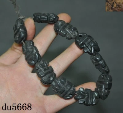 4"China Hongshan Cultura Meteorito Hierro Talla Sol Dios Amuleto Pulsera Cadena de Mano Foto 1 de 4