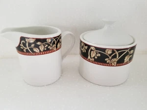 Savoy Stonewear Creamer & Sugar Bowl w/Lid 8802  Pattern - Picture 1 of 5