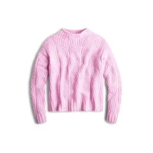 J. Crew Womens 2X Pink Long Sleeve Mock Neck Alpaca Pointelle Cable Knit Sweater - Picture 1 of 9