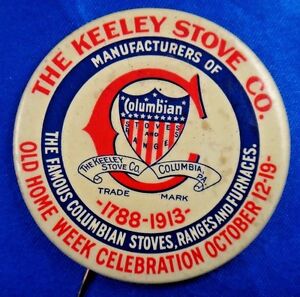 1913 The Keeley Stove Co. Advertisement Pin Pinback Button 2" Whitehead & Hoag