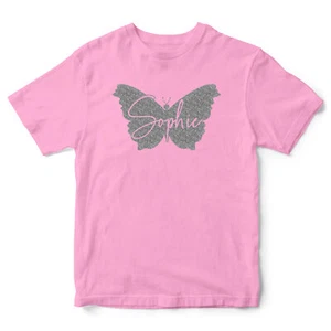 Silver Glitter Butterfly T Shirt Personalised Birthday Christmas Butter Fly G... - Picture 1 of 11