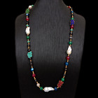 Cultured White Keshi Pearl Smoky Quartz Agate Turquoise Long Necklace 33"