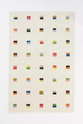 Colorful Modern Wool Rug | Assorted Squares Pattern | Decorative Area Carpet - Image 1 of 2