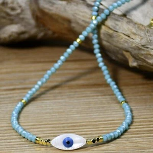 Collar Gargantilla Protección Espiritual Mal de Ojo Azul Turquesa Cristal Cuentas NUEVO - Imagen 1 de 6