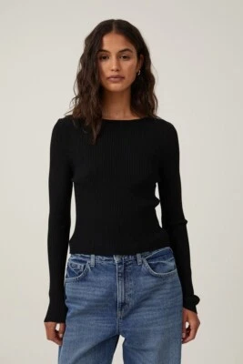 Algodón:On Para Mujer Cruzado Reversible Ajustado Tejido Manga Larga Negro Talla S Foto 1 de 4