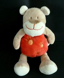 *. DOUDOU PELUCHE DOUKIDOU DOU KIDOU OURS ROUGE ROSE BEIGE EMPREINTES EXC. ETAT - Picture 1 of 4
