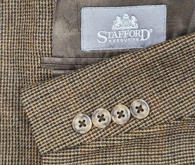 Blazer Chaqueta Abrigo Deportivo Stafford Calce Clásico 46R Lana Cachemira Marrón Cabeza de Uñas  Foto 1 de 4