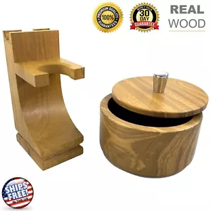 Soporte de madera para navaja de afeitar de seguridad cepillo de afeitar recto tazón de afeitar para jabón - Imagen 1 de 3