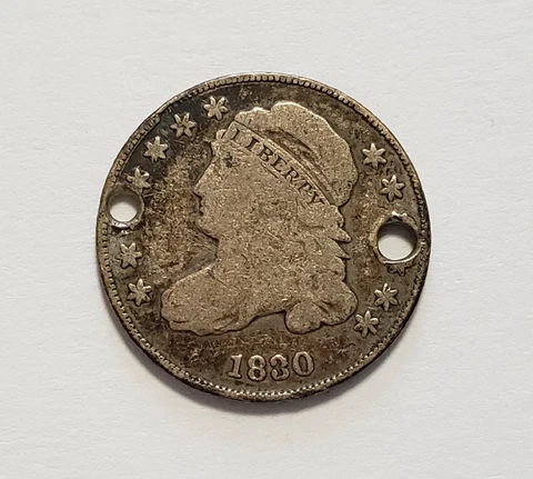 1830 10c Capped Bust Silver Dime - Solid VG - Holed - SKU-Y5443 Cover