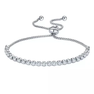 Adjustable Silver Tennis Friendship Bridesmaid Bracelet Cubic Zirconia Crystal - Picture 1 of 12