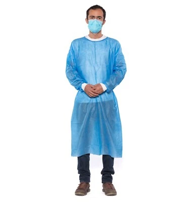 Blue Disposable Gowns Isolation Medical Hospital w/ Knitt Cuffs  (200 Pack) - Image 1 of 4