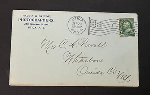 1900 UTICA NY HARRIS & GREENE PHOTO PHOTOGRAPHER AD ENVELOPE ! FLAG CANCEL L@@K! - Picture 1 of 3