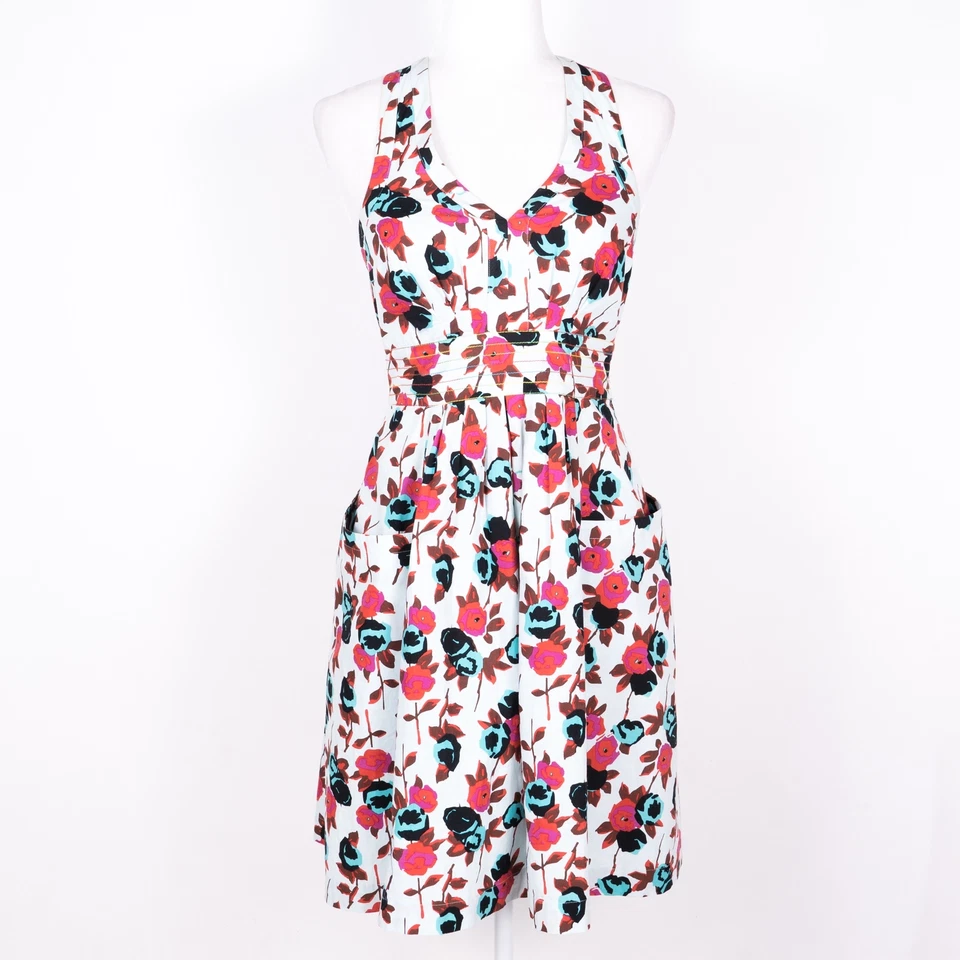 Vestido a medida Plenty By Tracy Reese de algodón floral entallado y acampanado forrado - Talla P Foto 1 de 4