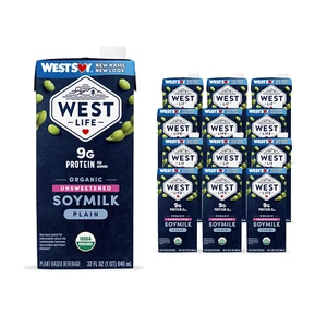 West Life Unsweetened Plain Soy Milk 32 Fl Oz Pack of 12 Dairy Free Vegan Gluten - Picture 1 of 12