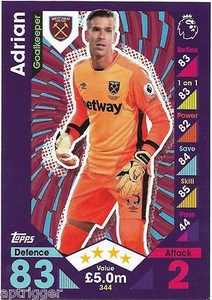 2016 / 2017 EPL Match Attax Base Card (344) ADRIAN West Ham United - Picture 1 of 1
