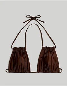 Madewell Second Wave Ruched String Bikini Top Size Large Color dark coffee - Picture 1 of 9