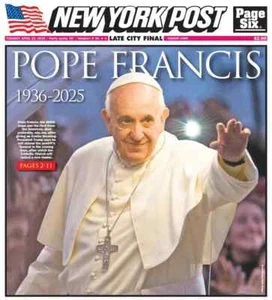 NEW YORK POST PERIÓDICO PAPA FRANCISCO 1936-2025 ¡PISTOLA APAGADA!    4/22/25 - Imagen 1 de 2