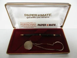 PARURE PENNA PAPERMATE + PORTACHIAVI ARGENTO 800 ANNI '80 - Picture 1 of 3