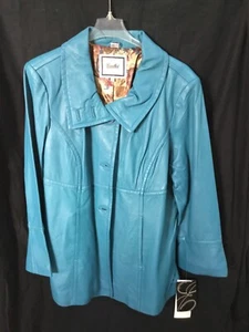 Beautiful new women’s blue leather coat 2xl - Picture 1 of 8