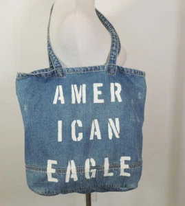American Eagle Denim Shoppers Shoulder Tote Weekend Travel Jean Bag Y2K Hippie - Picture 1 of 7