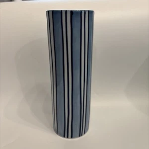 Handarbeit Keramik Vase blau weiß gestreift Vintage hängend - Bild 1 von 6