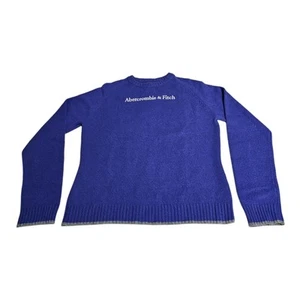 Vintage Abercrombie & Fitch Sweater Large Lambswool Blue Spellout Crew 90s Y2K - Picture 1 of 6