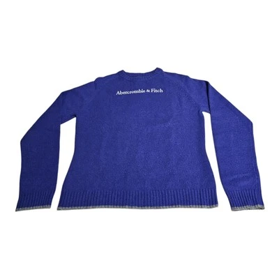 Vintage Abercrombie & Fitch Sweater Large Lambswool Blue Spellout Crew 90s Y2K - Image 1 of 4